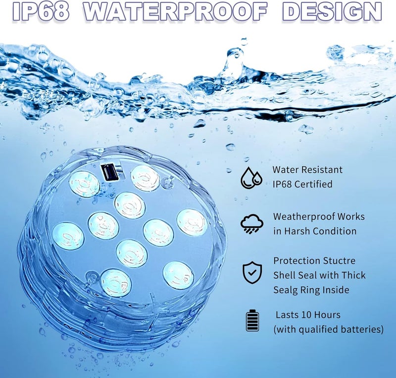 Mudder 12 Pack Submersible LED Lights with Remote 2.8" Hot Tub Lights Waterproof Pool Underwater LED Light Battery Operated Bathtub Lamp 16 Color Changing Lamp for Pool Pond Vase Aquarium Decoration - Image 4